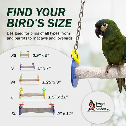 Sweet Feet and Beak Roll Bird Swing - Pumice Perch Bird Toys Trims Nails and Beaks, Safe and Non-Toxic Bird Cage Accessories for Small and Large Birds, Swinging Toys Birds Will Love, XSmall 4.5 Inches