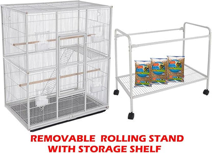 54" Large Wrought Iron Breeding Flight Canary Parakeet Cockatiel Lovebird Finch Cage Side Nesting Doors with Removable Rolling Stand