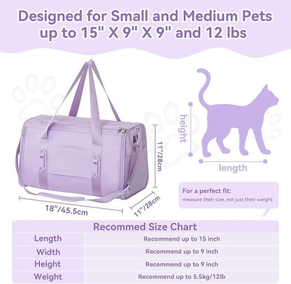 PETSFIT Soft-Sided Cat Carrier with Patented Safety Buckles, Lockable Zippers & Safety Tether,Escape-Resistant Travel Pet Carrier for Car Rides & Vet Visits, Airline Approved Under-Seat, Up to 12 lbs