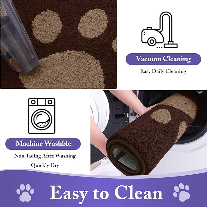 Buganda Dog Door Mat for Muddy Paws, Absorbent Dirt Trapper Non Slip Indoor Doormats, Washable Low-Profile Mat for Mud Dogs, Entryway Carpet for Inside Floor (30x20 Inches, Brown)