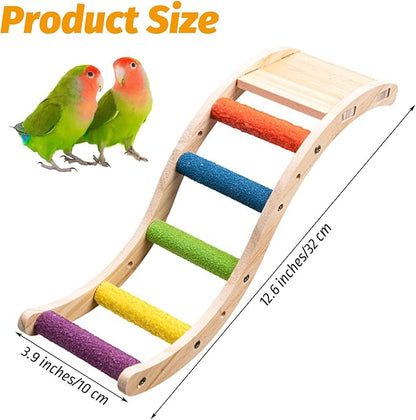 Hamiledyi Nature Wooden Bird Ladder Pet Parrots Climb Bridge Exercise Stands for Parakeet Climbing Chewing Bridge Bird Cage Accessories for Cockatiel Parakeet Lovebirds Budgie (Colorful)