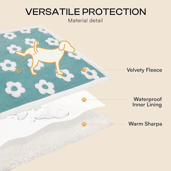 Luciphia Waterproof Pet Blanket for Medium Large Dogs Washable Fluffy Thick Jacquard Shag Fleece Warm Sherpa 3D Textured Flower Print for Cats Puppy Couch Protection (Blue,85x57 inches)