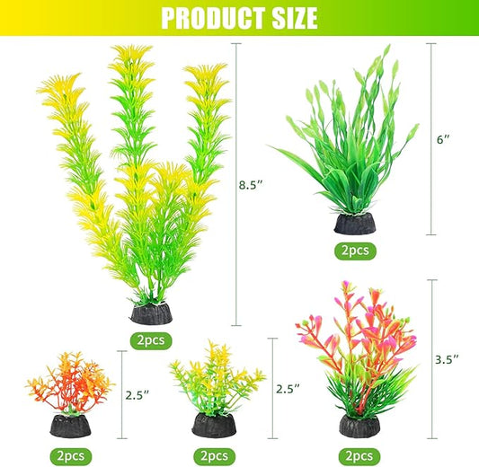 AQUANEAT Artificial Fish Tank Plants, Aquarium Decorations, Yellow Plastic Accessories, 10pcs