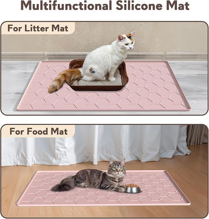 Silicone Cat Litter Trapping Mat, Large Waterproof 34" X 22" Cat Litter Box Mat, Easy to Clean, Pink
