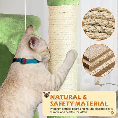 54” Cat Tree Tower for Indoor Cats - Multi-Level Playhouse with Sisal Scratching Posts, Condo, Perch & Hanging Toy - Tall Cat Furniture Activity Center (Green)