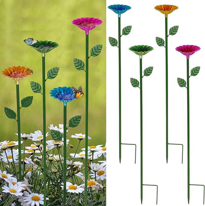 4 Pack Bee Watering Station, Bee Bath for Garden Metal Bee Water Feeder with Flower Design, Colorful Butterfly Bee Bath Bowl for Outdoor Garden Yard Decor (Red,Green,Blue,Yellow)