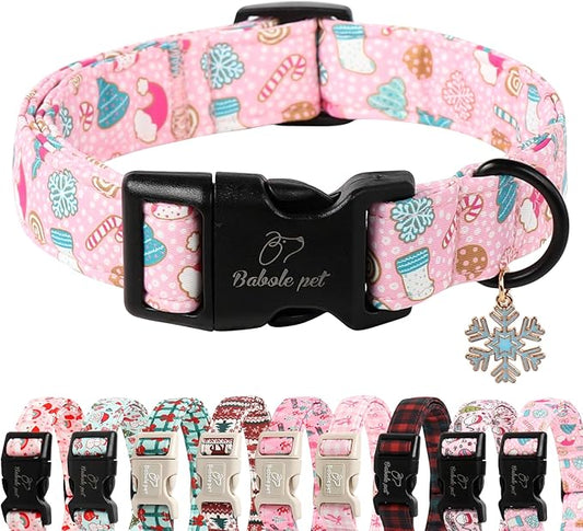 Christmas Dog Collar for Puppy Small Dogs - Cute Snowflake Print Pink Christmas Collars for Dogs, Soft Adjustable Winter Holiday Dog Collars with Quick Release Buckle XS