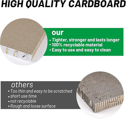 PatiencET Cardboard Cat Scratcher Pads, Double-Sided, 8-Pack (4 Flat, 4 Wavy), Catnip Included, for Small to Medium Cats