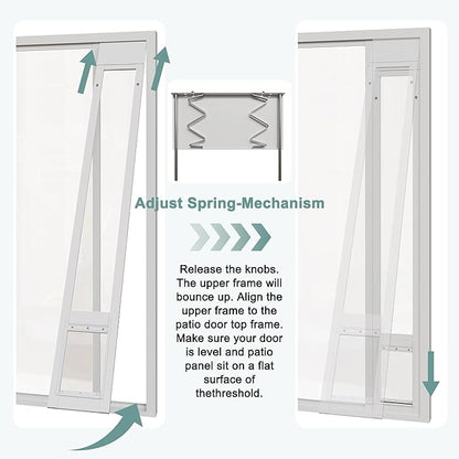 Doggie Door for Sliding Glass Doors, Adjustable Height 76 1/8"-80 7/8" Aluminum Frame Tempered Sliding Door Dog Doors Insert with Lock,XL Transparent 10" x 15" Flap Size for Large Dogs