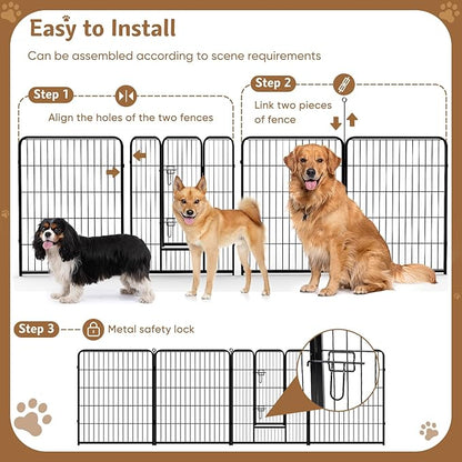 DUMOS Dog Playpen Indoor, Metal 24 Inch 16 Panels Foldable Pet Fence with Door, Outdoor Small Medium Large Dog Puppy Portable Exercise Play Pen for RV Camping, Trips, Play Yard
