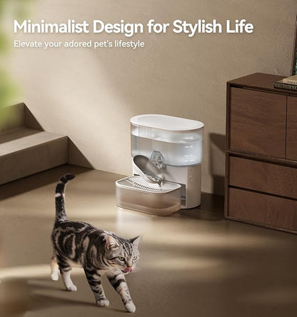 Wireless Cat Water Fountain No Filters, Wastewater Separation, FEELNEEDY Stainless Steel Bowl, 3.5L Pet Water Fountain for Cats & Dogs Dispenser, White