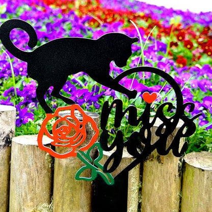 Memorial Grave Markers Metal Pet Memorial Stake Cat Memorial Sign,Miss You Sign Pet Plaque Burial Stake for Cemetery Garden Yard Outdoor Grave Decor