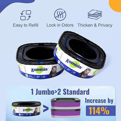 2 Pack Cat Litter Refill Bags, Non-See-Through Jumbo 60FT Cartridge Refill Total Up to 36 Weeks (Over 8 Months) Per Cat for Odor Control, Compatible with Genie Standard, Plus, Style, Design