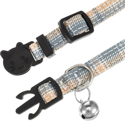 2 Pcs Cat Collar Breakaway with Bell and Bowtie - Adjustable Cat Bow Tie - Plaid Kitten Collar for Small Pets
