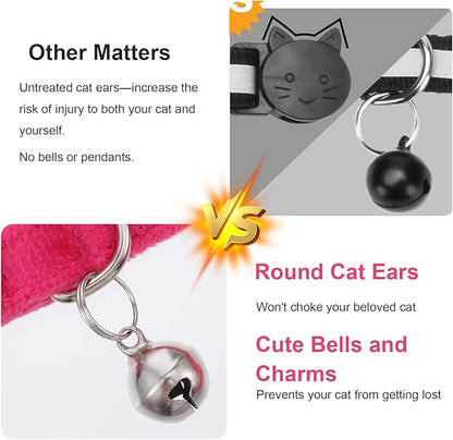 2 Pcs Pink Cat Collar with Bow Bells Breakaway Cat Bowtie Collar with Bell Safety Buckle Cats Collars for Girl Cats Adjustable Soft Cute Kitten Collars for Kitten
