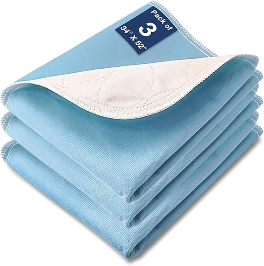 Bed Pads Washable Waterproof, 52" x 34" (3 Pack) Incontinence Bed Pads, Waterproof Bed Pad & Pee Pad, Perfect for Kids, Adults, The Elderly and Pets