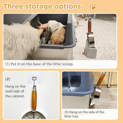Stainless Steel Litter Scoop, Kitty Litter Scooper, Metal Cat Litter Scoop, Kitten Pooper Lifter, Cat Scooper, Kitty Metal Scooper with Holder for Cat Litter Box Round Holes Easy Cleaning