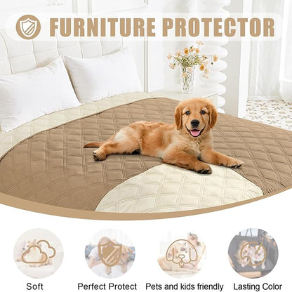 Smiry Waterproof Dog Bed Cover Blanket 82x120, Soft Reversible Pet Blanket, Washable Leakproof Cats Dogs Couch Cover for Sofa, Couch, Furniture, Camel/Beige