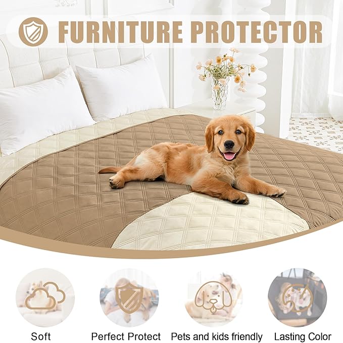 Smiry Waterproof Dog Bed Cover Blanket 30x70, Soft Reversible Pet Blanket, Washable Leakproof Cats Dogs Couch Cover for Sofa, Couch, Furniture, Camel/Beige