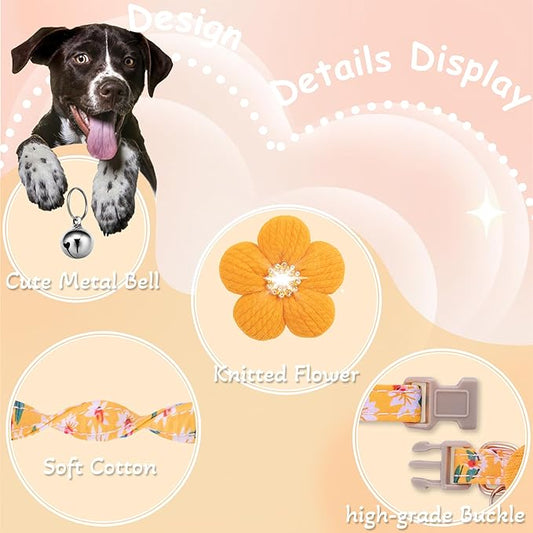 Small Dog Collar with Flower, Puppy Collar for Girl Dog Collars for Small Dogs Cute Dog Collar with Bell, Adjustable Length