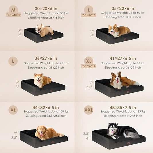 EHEYCIGA XXL Dog Bed Memory Foam, Orthopedic Giant Dog Bed Jumbo with Washable Removable Cover, Waterproof Pet Sofa Couch with Nonskid Bottom, 48x35x7.5, Black