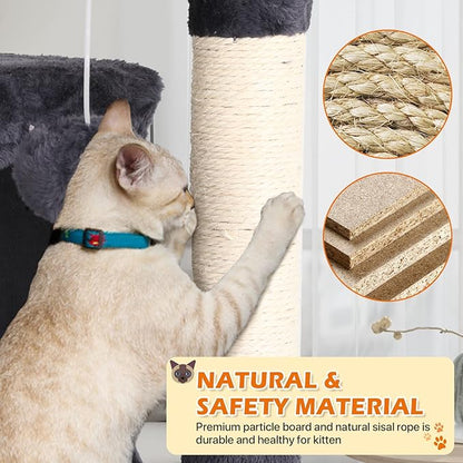 70 Inch Light Gray Cat Tree, Tall Cat Tower with 2 Condos, 3 Scratching Posts, Multi-Level Platforms - Sturdy Climbing Structure Tall Cat Tower for Indoor Cats