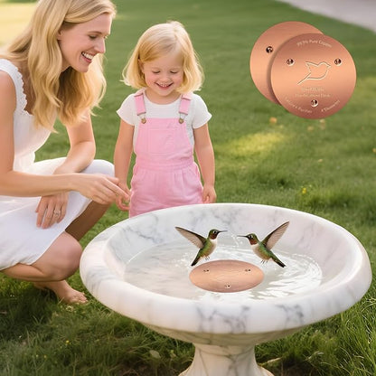 NNG 2 Pack Bird Bath Copper Disk,1mm Thick Reinforced 99.9% Pure Copper Bird Bath Purification Disk with Triple-Point Support,Physical Safe Water Cleaner for Outdoor Birdbaths Bowls,All-Season Use