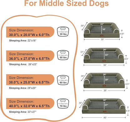 Large Dog Bed Orthopedic Washable: Beds Bolster XL Bed Large Big Dogs Egg Crate Foam Couch Sofa Waterproof with Removable Cover - Dark Green