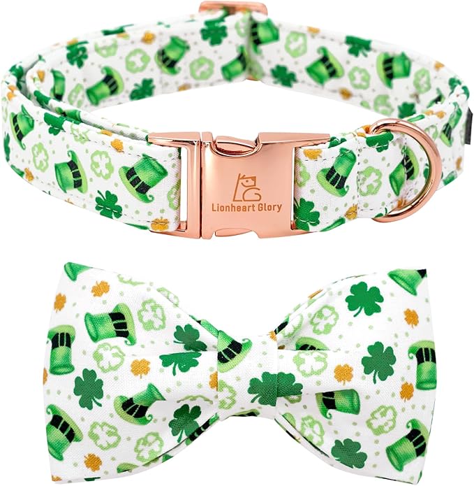 Lionheart Glory St. Patrick's Day Dog Collar - Adjustable Green Collar with Lucky Clover Shamrock Bow for X-Small Dogs