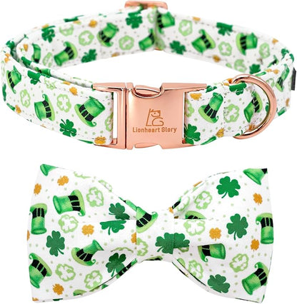 Lionheart glory Dog Bow Collar St. Patrick's Day Dog Collar for Medium Dogs, Adjustable Green Collars Lucky Clover Shamrock Dog Collar with Bowtie Pet Collar Bows
