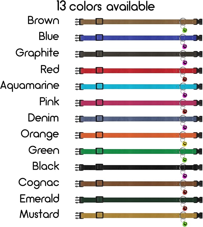 Breakaway Cat Collar Leather with Removable Bell - 13 Colors Available - Soft Adjustable Girl Boy Safety Lightweight Pet Kitten Collars Pink Brown Blue Green Red Orange Black (Green)