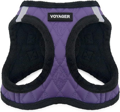 Best Pet Supplies - All Weather Plush, Reflective, No Pull Harness for Small, Medium Dogs, Cats - Secure with Hook & Loop Fastener, Buckle, Double D-Rings - Purple Faux Leather, L
