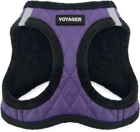 Best Pet Supplies - All Weather Plush, Reflective, No Pull Harness for Small, Medium Dogs, Cats - Secure with Hook & Loop Fastener, Buckle, Double D-Rings - Purple Faux Leather, L