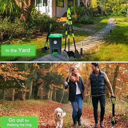 20L Dog Poop Trash Can Outside with Pooper Scooper & 50 Waste Bags- Outdoor Dog Poop Trash Can with Lid, Foot Pedal and Removable Inner Bin Waterproof and Odor Control