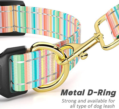 Reflective Dog Collar, Cute Dog Collar for Medium Dogs, Soft Nylon Puppy Collar for Boy and Girl Female Dogs, Adjustable Pet Collars with Quick Release Buckle, Colorful Watercolor Art