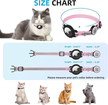 Airtag Cat Collar Breakaway with QR Code Name Tag, Reflective cat Collar airtag Holder with Bell, Cat ID Tag Personalized, Ultra-Durable, Adjustable, Quick Release, Fits Small Large Cats, Pink