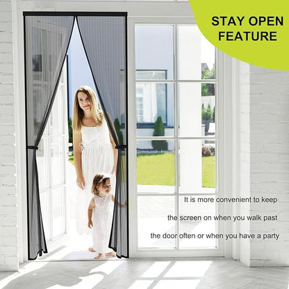 Magnetic Screen Door - Fit for Door Size:40x83 Inch, Screen Itself Size:42" x 84", Hands Free Mesh Partition,Heavy Duty Screen Door Mesh Curtain Keeps Bugs Out, Frame Hook & Loop, Pet and Kid Friendly