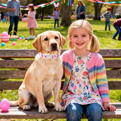 DOGWONG Easter Dog Collar, Cute Easter Pink Bunny Pet Collar Durable Holiday Girl Boy Adjustable Cotton Dog Collars for Small Medium Dogs,M Visit The Elegant Little Tail Store