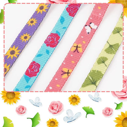 azuza 4 Pack Kitten Collar Breakaway with Bell,Quick Release Safe Buckle Adjustable Baby Kitten Collars, Floral Print Rose/Ginkgo/Sunflower/Butterfly