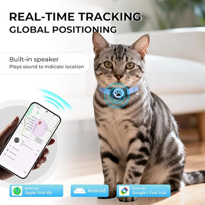 GPS Cat Tracker Collar(iOS & Android), Bluetooth Mini GPS Dog Tracker, Smart Pet Activity Tracker, No Monthly Fee, Work with Apple Find My & Google Find Hub, Finder Tag for Pets,Items M5 1P Blue