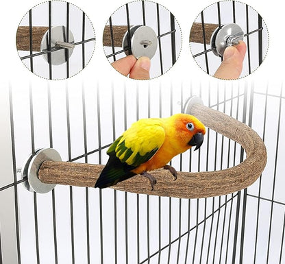 Rypet Parrot Natural Wood Stand Perch, Swing U Shape Natural Parrot Perch, U Shape Bird Chewing Stand Stick, Bird Cage Accessories for Parakeet, Conure, Cockatiel, Budgie, Lovebirds,Amazon Parrots