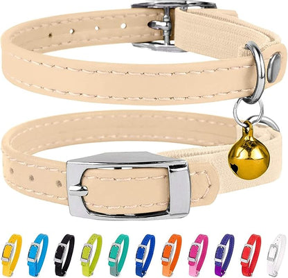 CollarDirect Leather Cat Collar with Removable Bell (Beige, 8-11 Inch)