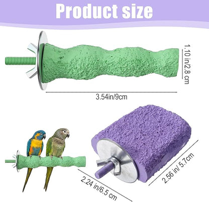 Bird Beak Grinding Stone 2 Pcs Bird Parrot Cage Perch Stand Platform Foot Claws Trimmer Chewing Toys for Small Medium Birds Cage Accessories for Budgies Cockatiels Conures