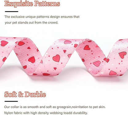 Love Pattern Dog Collar with Buckle Adjustable Safety Nylon Collars for Small Medium Large Dogs, Cute Stylish Girl Boy Christmas Dog Collar(Pink Heart,XS)