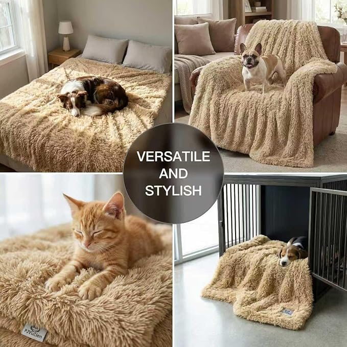 PJYuCien Dog Blankets for Large Dogs Washable - Fluffy Fuzzy Cat Blanket for Couch, Puppy Throw for Furniture with Polyester Fleece, Super Soft Plush for Pet Kitten Doggy, Brown, 60" x 80"