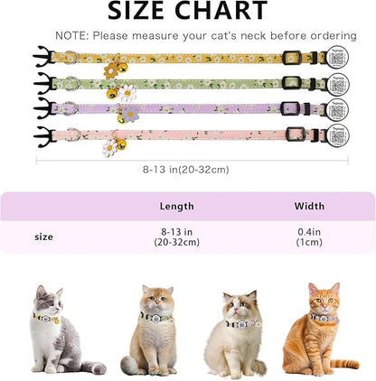 Smart QR Code Cat Collar 2-Pack, Adjustable Safety Breakaway Collar with Digital Pet ID, Flower Pendant & Bell for Indoor Outdoor Cats (Pink & Purple)