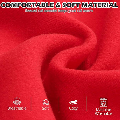 EXPAWLORER Soft Cat Sweater - Sweaters for Cats Only Warm Kitten Clothes, Fall and Winter Pet Coat Pullover Design, Fleece Sweatshirt Clothing Also for Puppy Small Dogs, Bright Red L