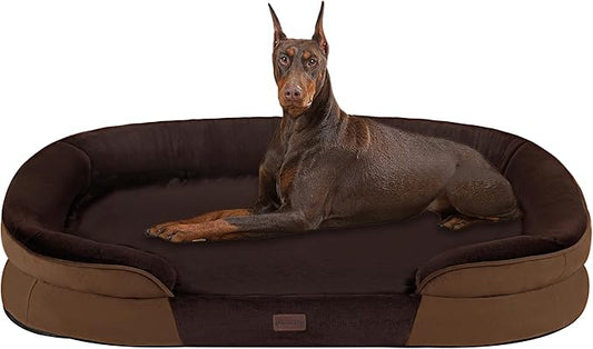 Dwanton Orthopedic Dog Bed for Extra Extra Large Dogs with Gel Memory Foam, Waterproof Dog Sofa, Washable Pet Bed with Four Sided Bolster Cushion, Removable Cover & Non-Slip Bottom, 48", Brown