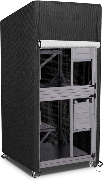Kingling Outdoor Cat House Cover, Waterproof and Dustproof Protection Cover for Large Cat Cage Condo/Cat House Cover Black(Cover Only) - 32" L x 32" W x 71" H inch
