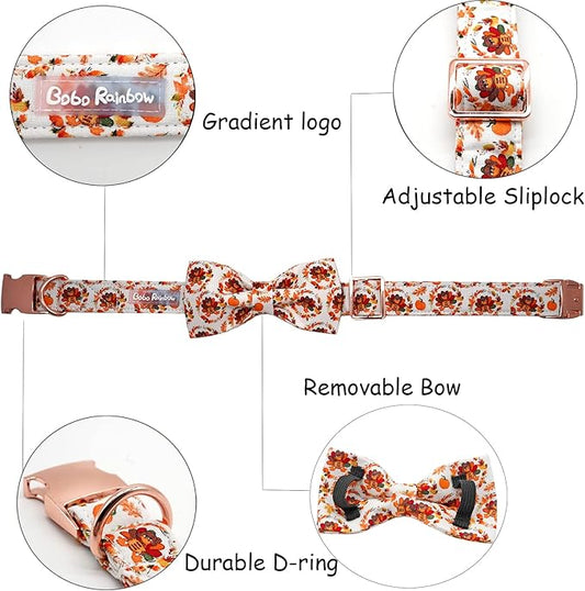 Dog Collar - Thanksgiving Turkey Dog Collar Gift Soft Bow Collar Adjustable Metal Buckle Pet Collar for Medium Dogs
